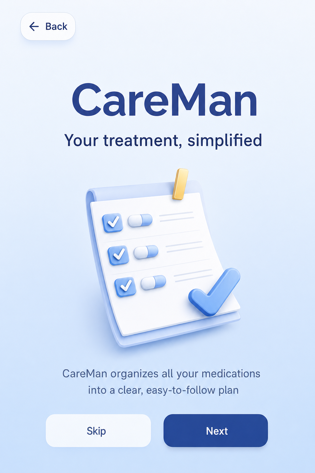 CareMan onboarding about simplifying treatment