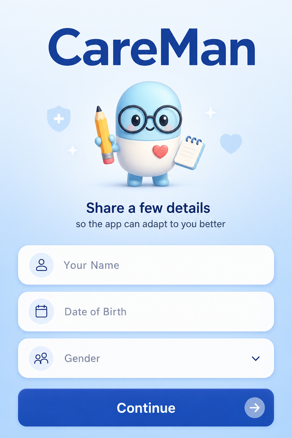 CareMan profile setup form