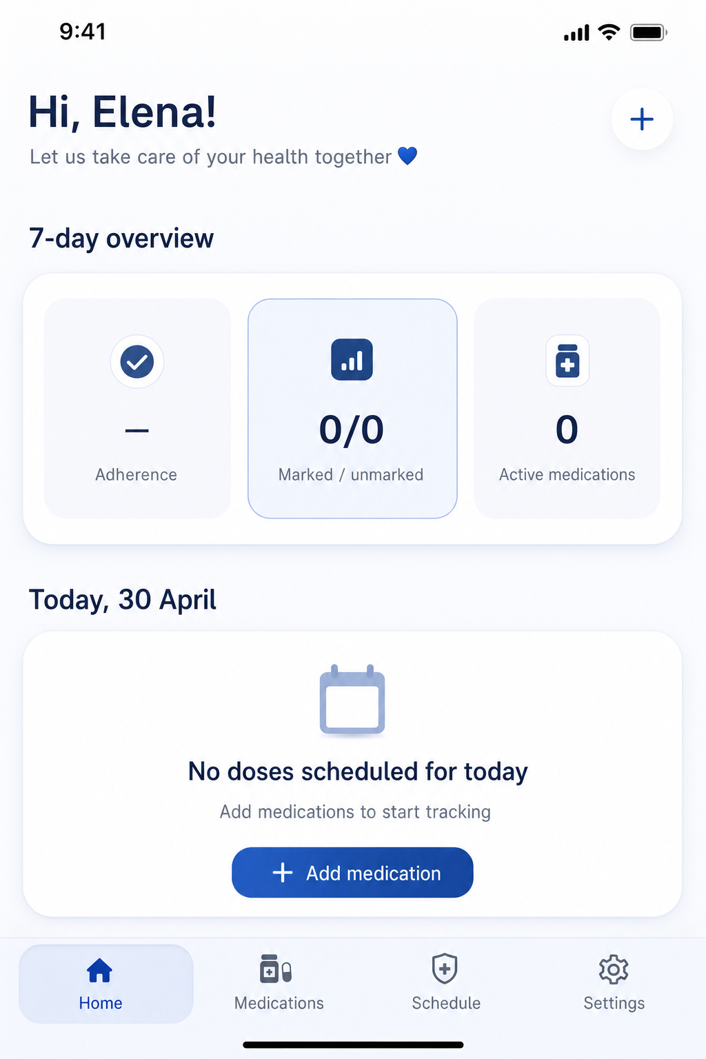 CareMan dashboard empty state before test data is loaded