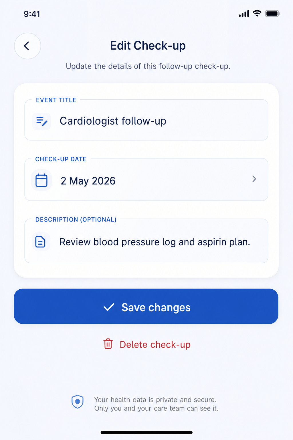 CareMan check-up detail screen